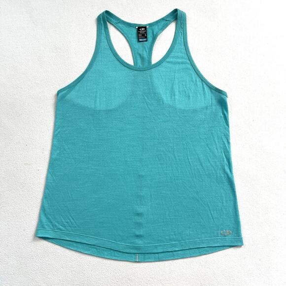Icebreaker Cool Lite Women Turquoise Merino Wool Tank Racerback Reflective Top L - Picture 1 of 6